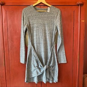 AERIE L/S Cotton/Poly Tie Front Gray Mini Dress Size Large New
